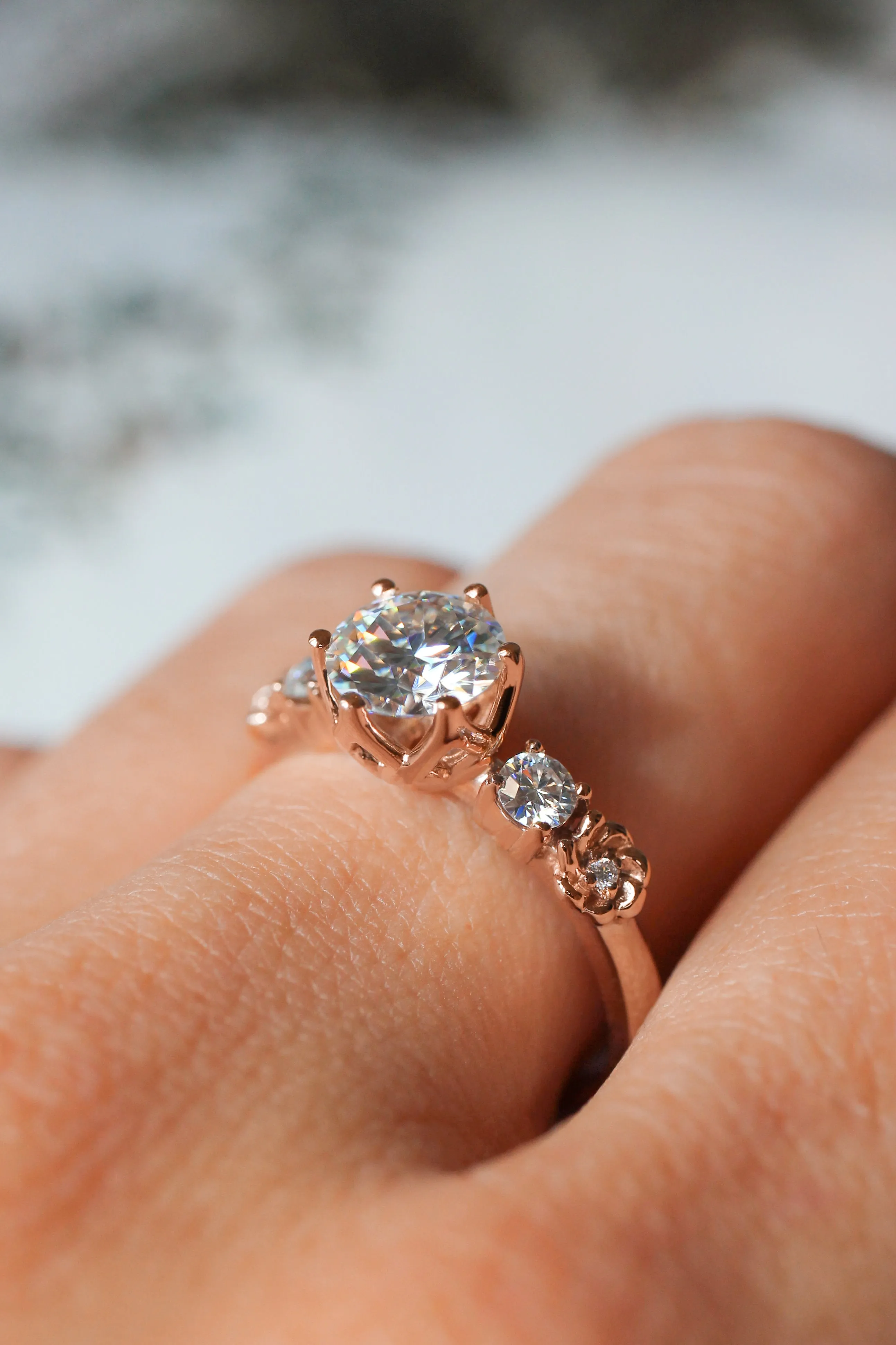 1 ct moissanite ring, floral engagement ring / Fiorella