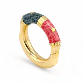 14K Yellow gold duo start enamel fancy ring-29881