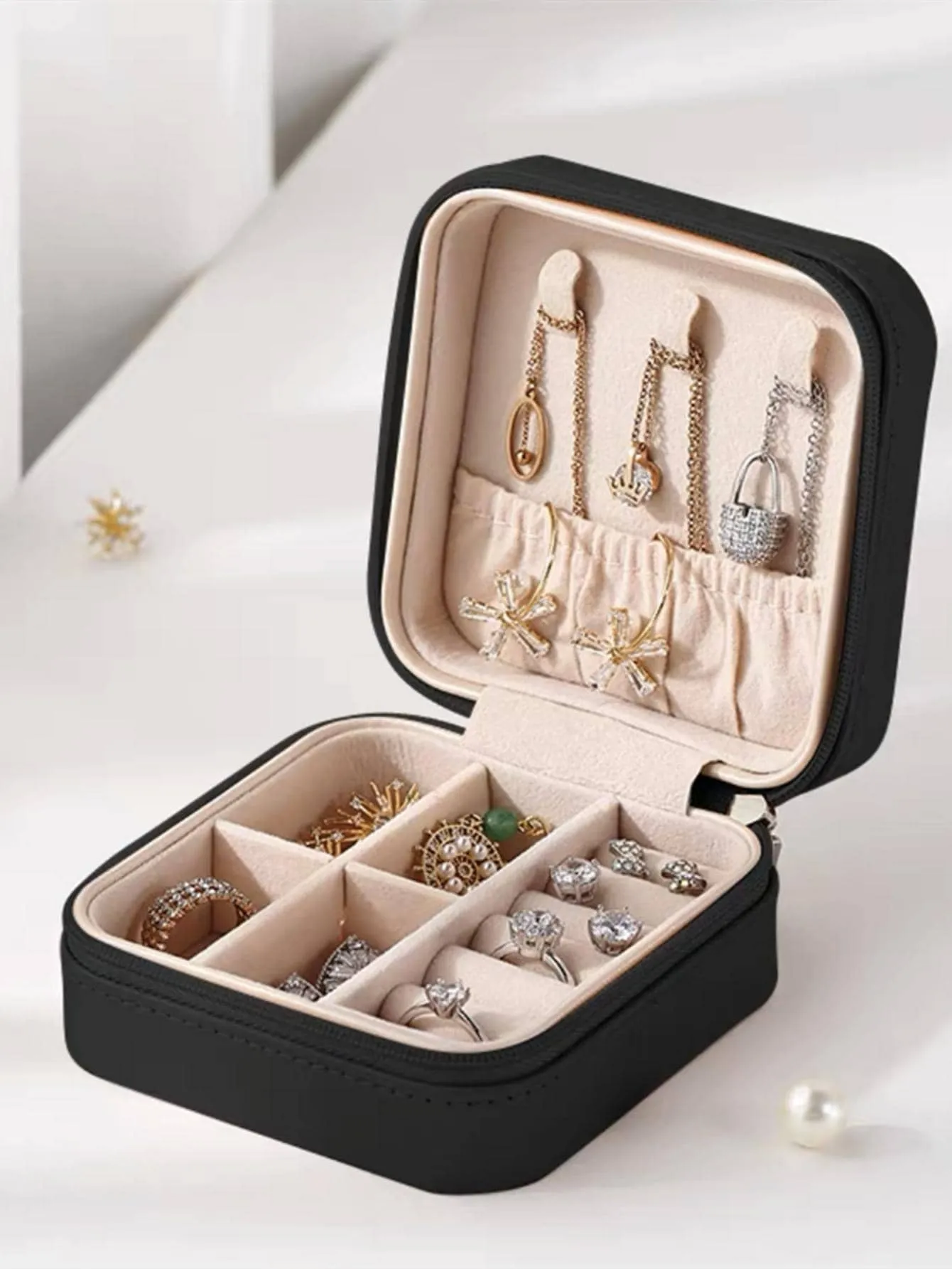 1pc Elegant Portable Jewelry Organizer Box For Necklace Earrings Rings Storage