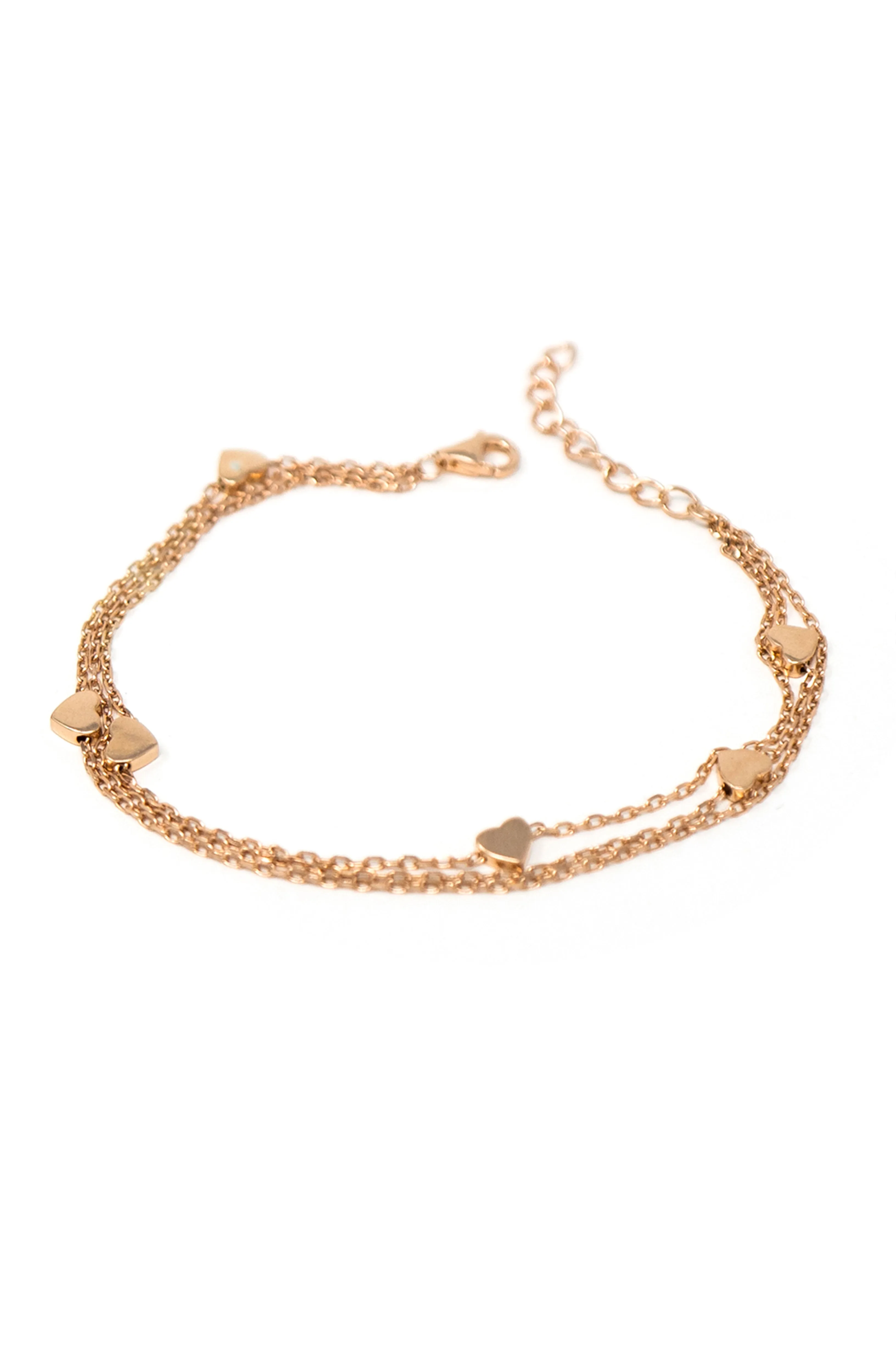 3 Layer Dancing Hearts Rose Gold Plated Sterling Silver Chain Bracelet