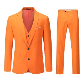 3-Piece Notched Lapel Casual Suit Orange