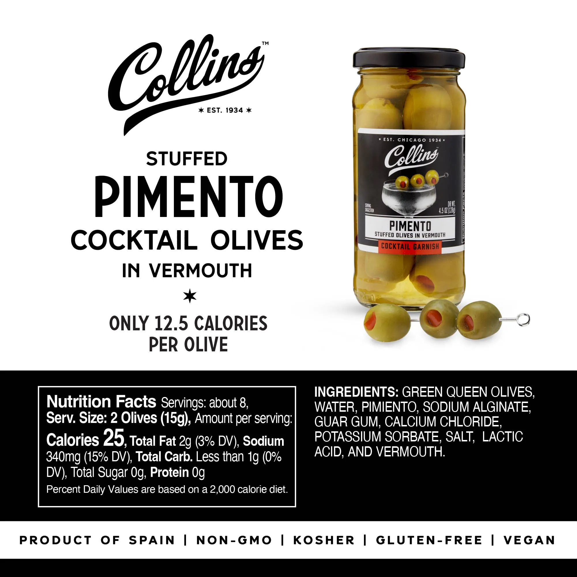 5 oz Vermouth Martini Pimento Olives by Collins