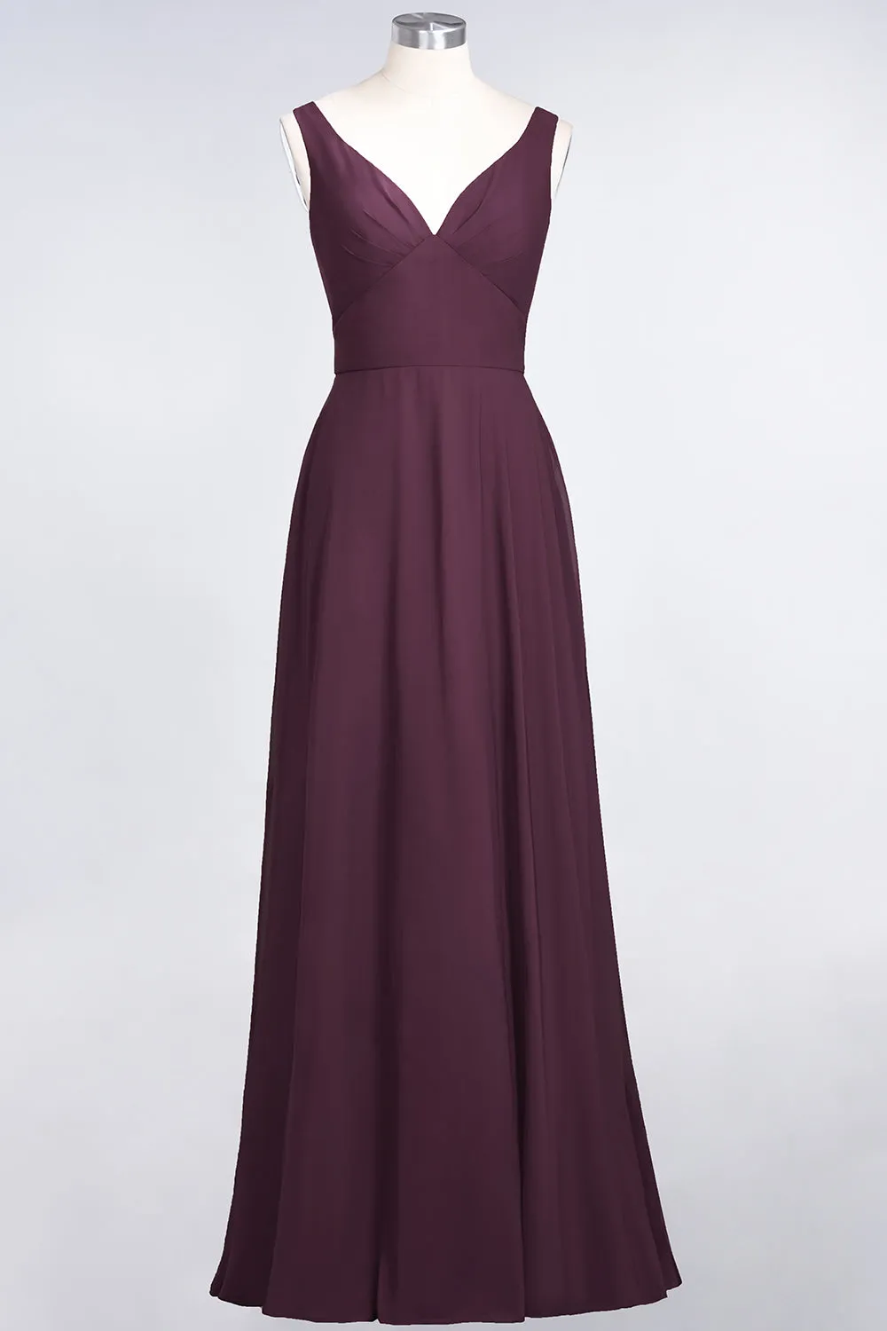 A-Line Chiffon V-Neck Straps Sleeveless Open Back Long Bridesmaid Dress