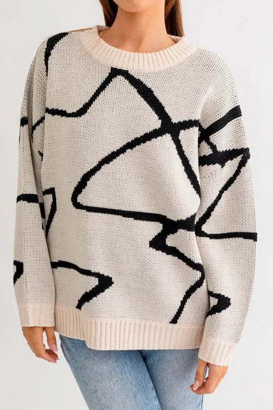 Abstract Pattern Oversized Sweater Top