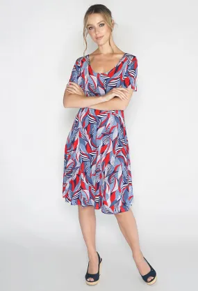 Abstract Red Leaf Print Swing Dress