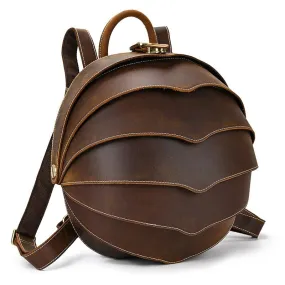 Accordian Beetle Backpack Vintage Genuine Leather Daypacks Unisex