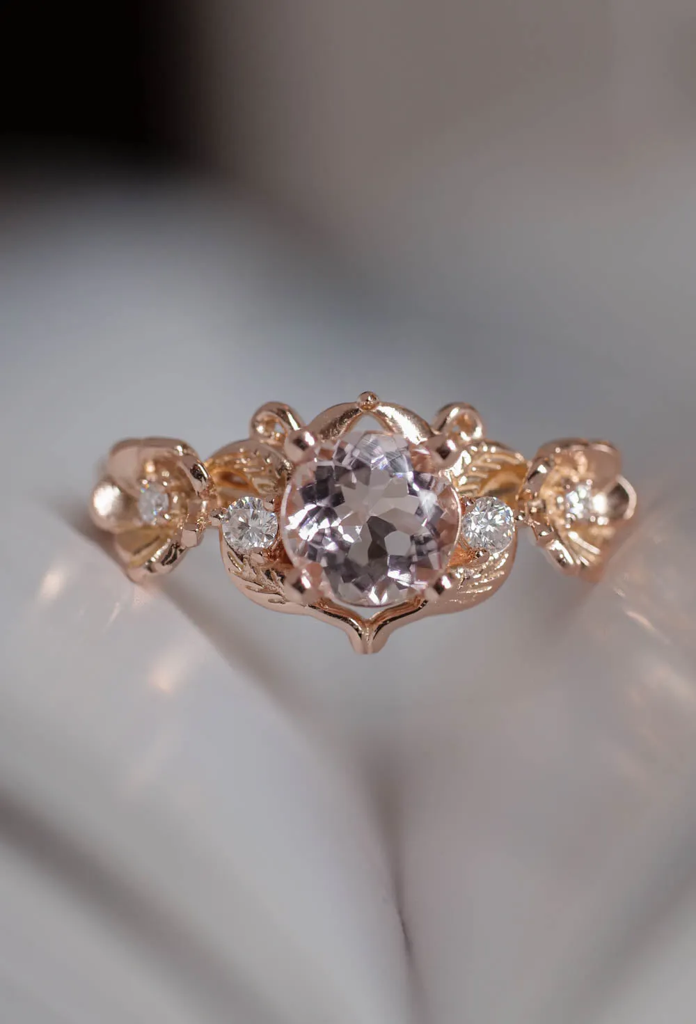 Adelina | floral engagement ring setting, round cut 6 mm