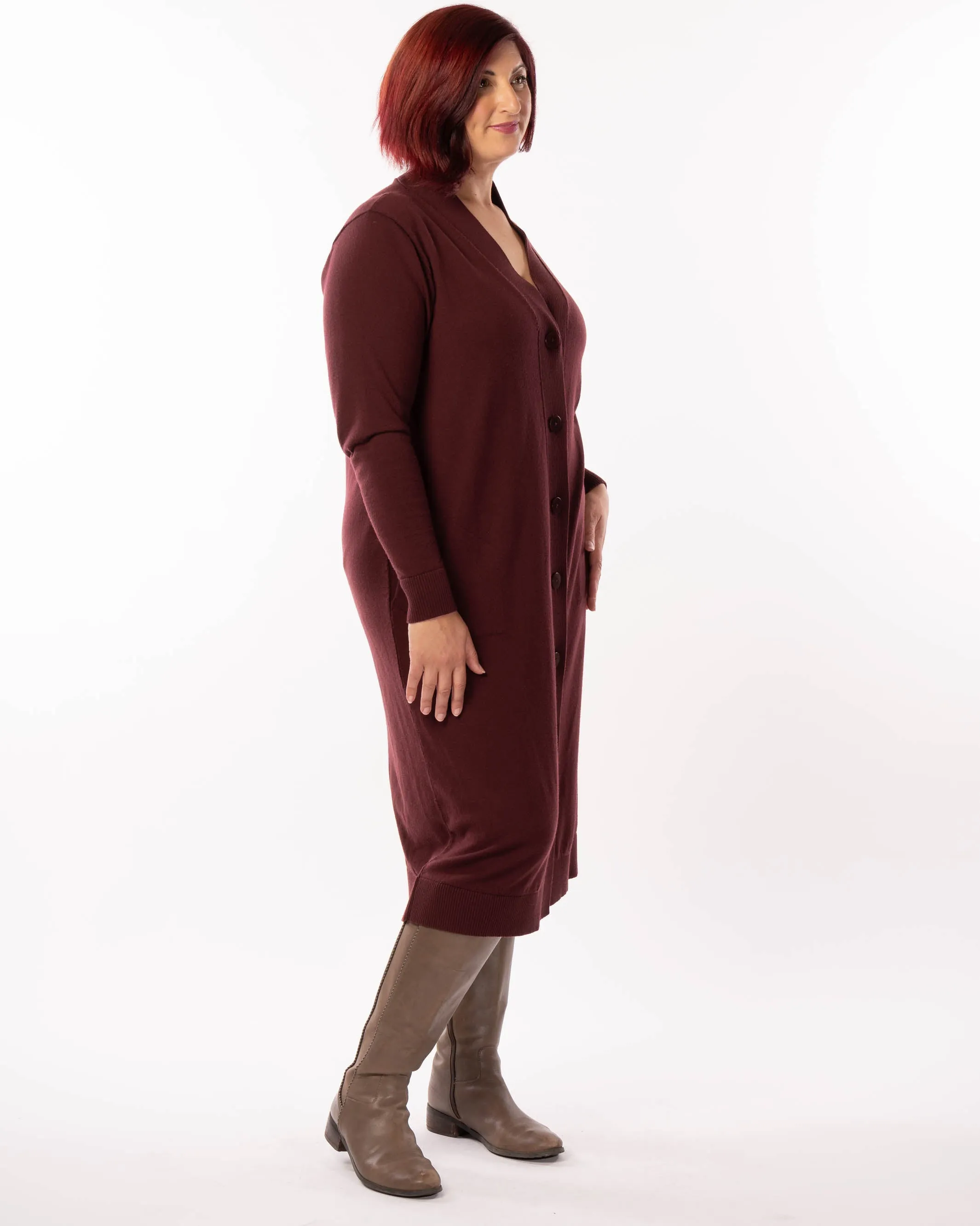 Adore You Merino Cardigan Dress - Wine