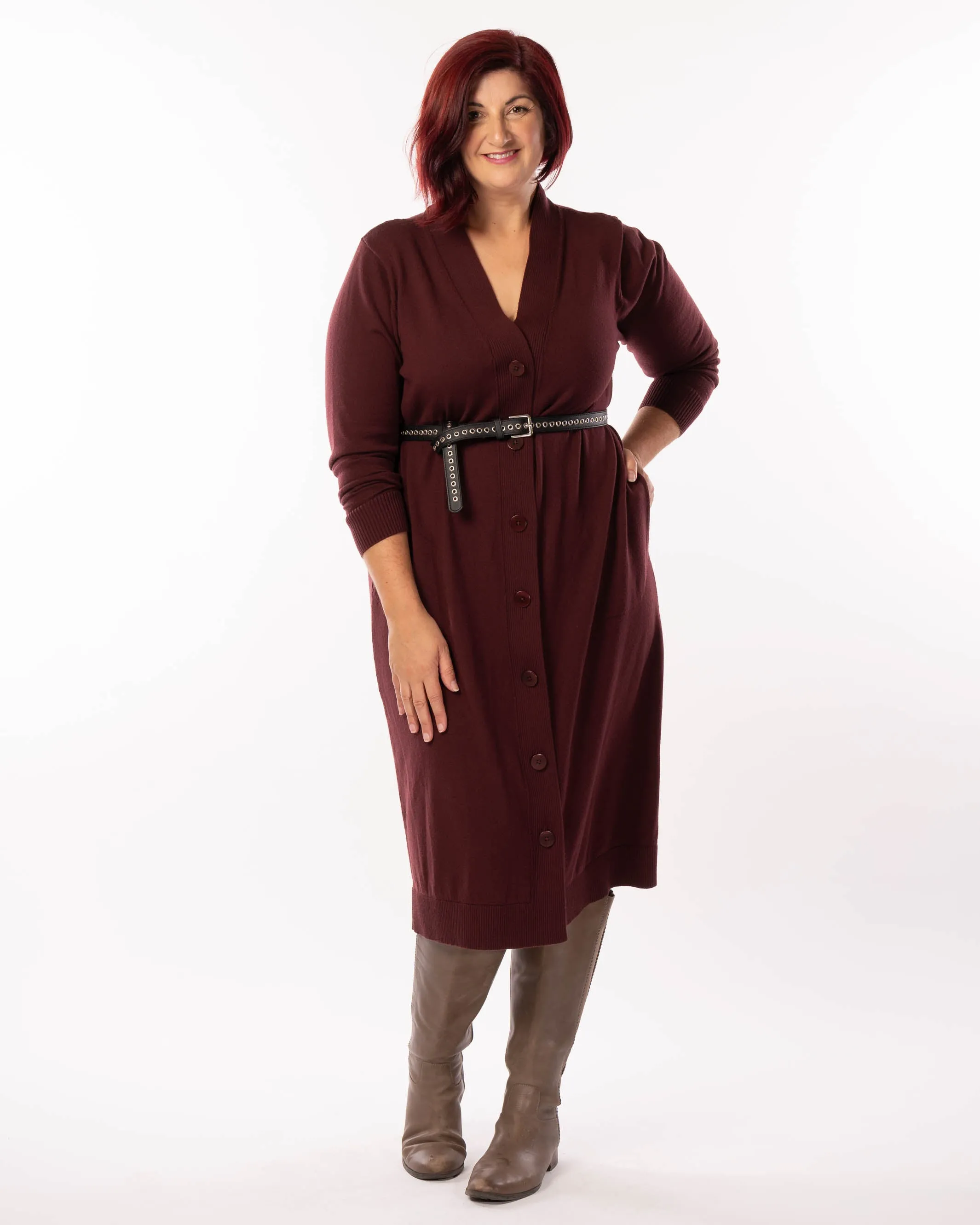 Adore You Merino Cardigan Dress - Wine