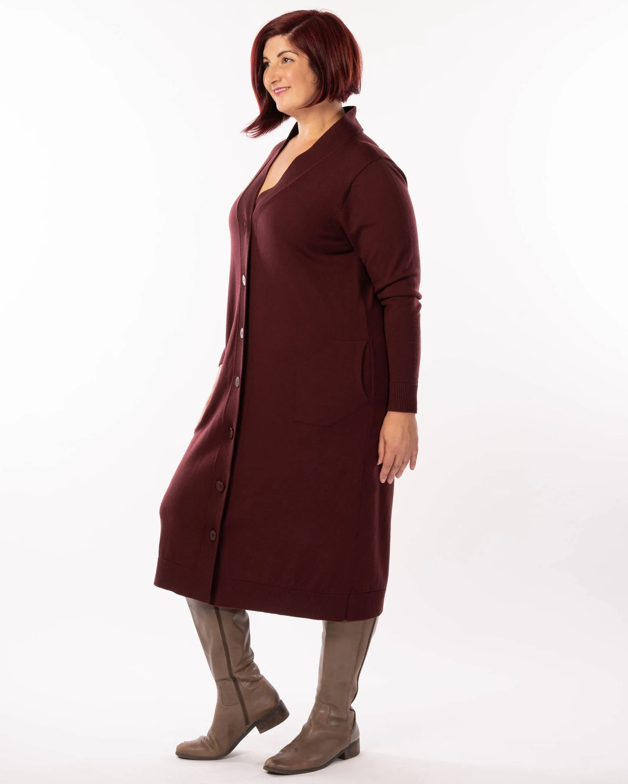 Adore You Merino Cardigan Dress - Wine