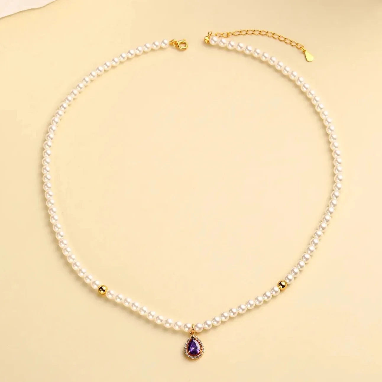 Amethyst Purple Gemstone Pearl Necklace