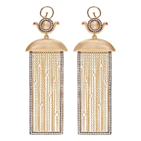 AMMANII Drop Earrings with Freshwater Pearls and Tassels Vermeil Gold