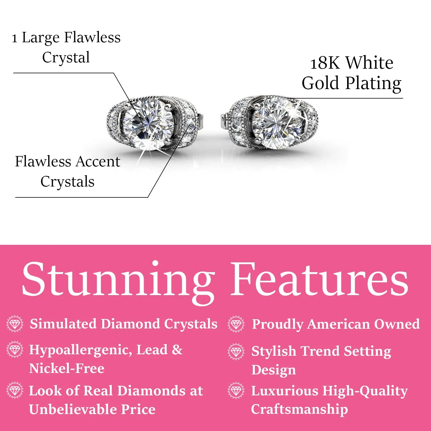 Astrid 18k White Gold Plated Stud Earrings with Simulated Diamond Crystals