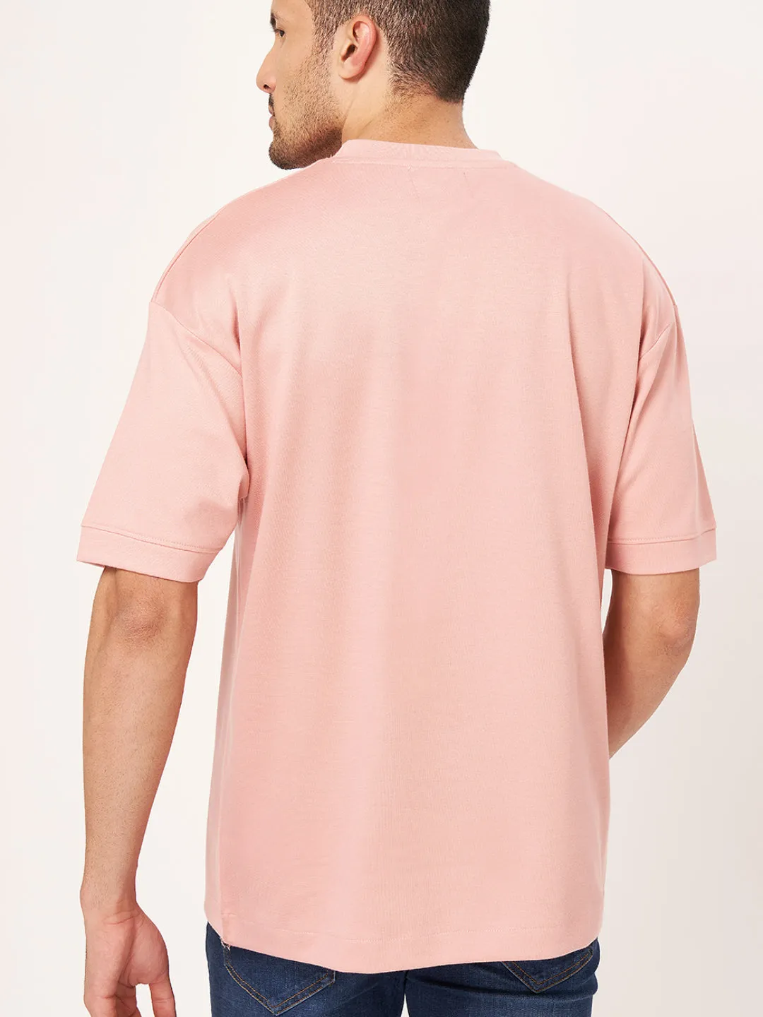 Baby Pink Interlock Round Neck Oversized T-Shirt