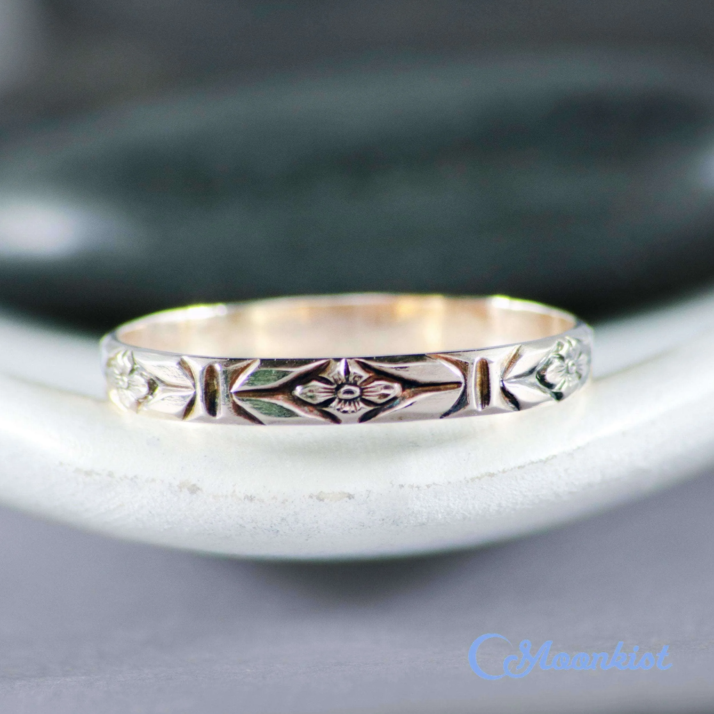 Beautiful Gold Forget Me Not Narrow Women's Wedding Band | Moonkist Designs