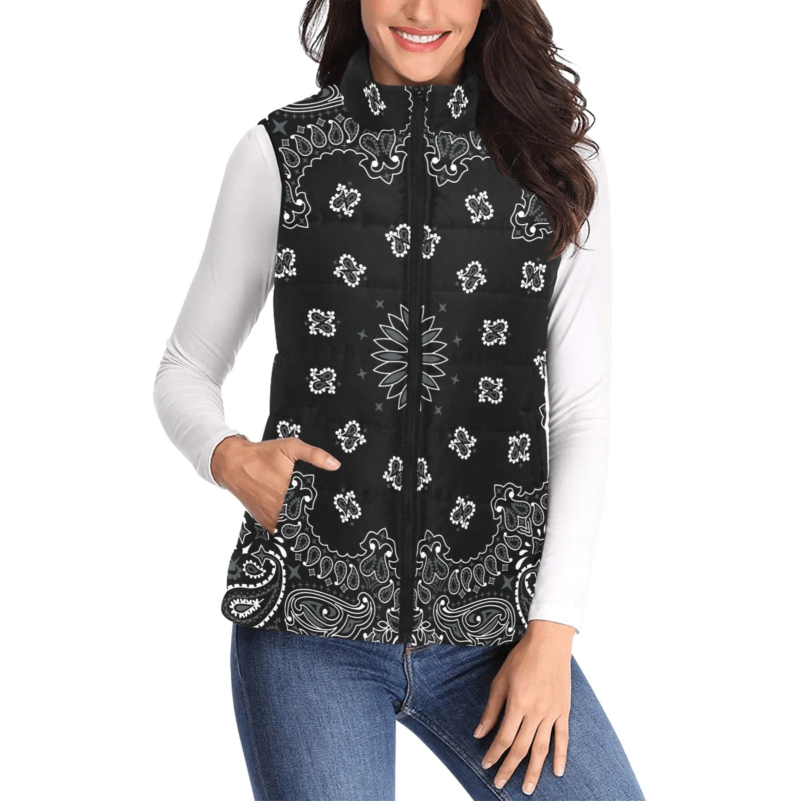 black bandana Women's Padded Vest Jacket