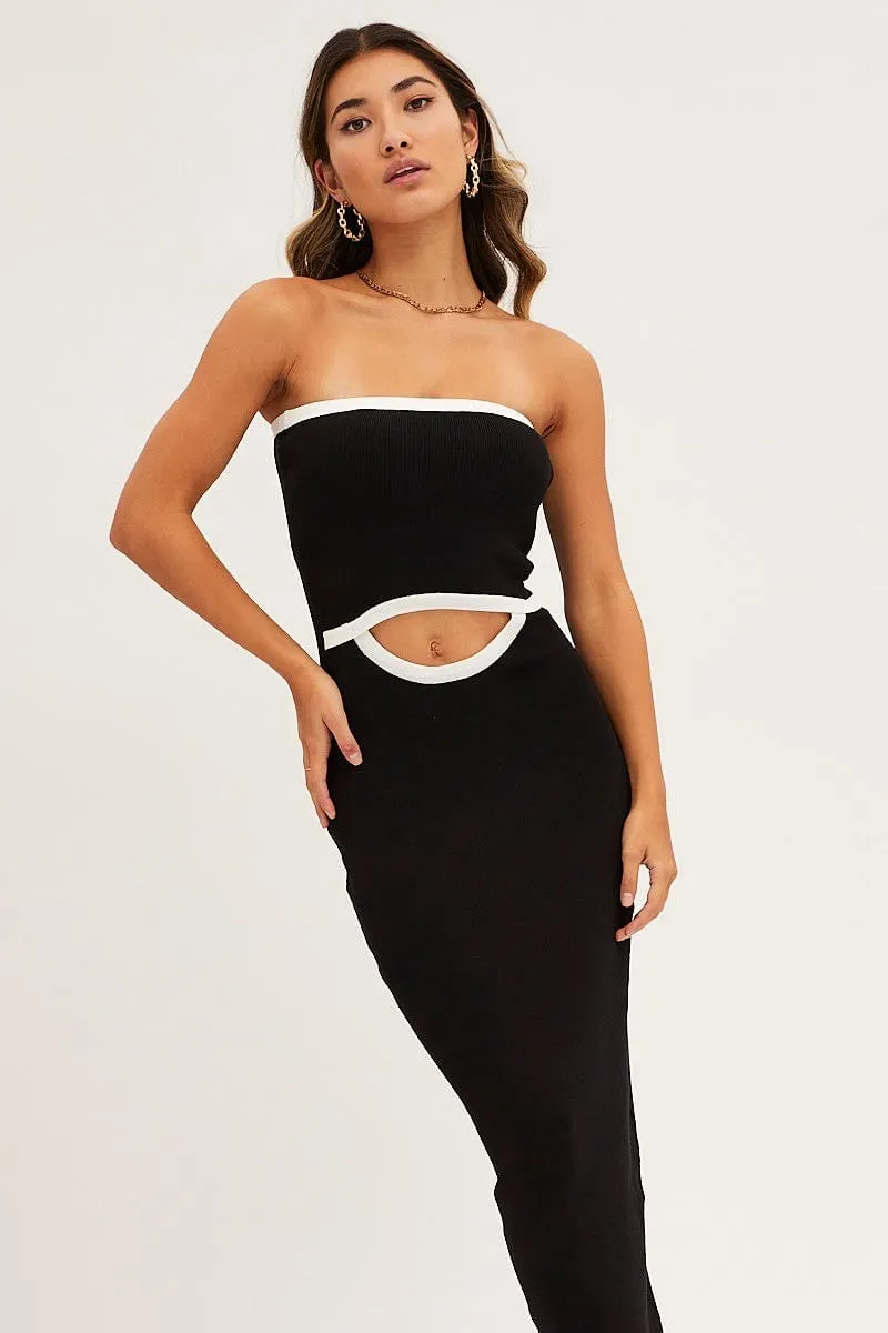 Black Cut Out Knit Midi Dress