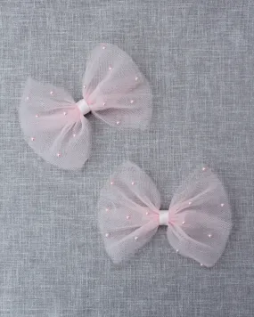 Blush Butterfly Tulle Bow Hair Clip or Shoe Clips with Scattered Pearls