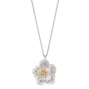 Buccellati - Blossoms Gardenia - Pendant Necklace with Brown Diamonds, Sterling Silver and Gold Accents