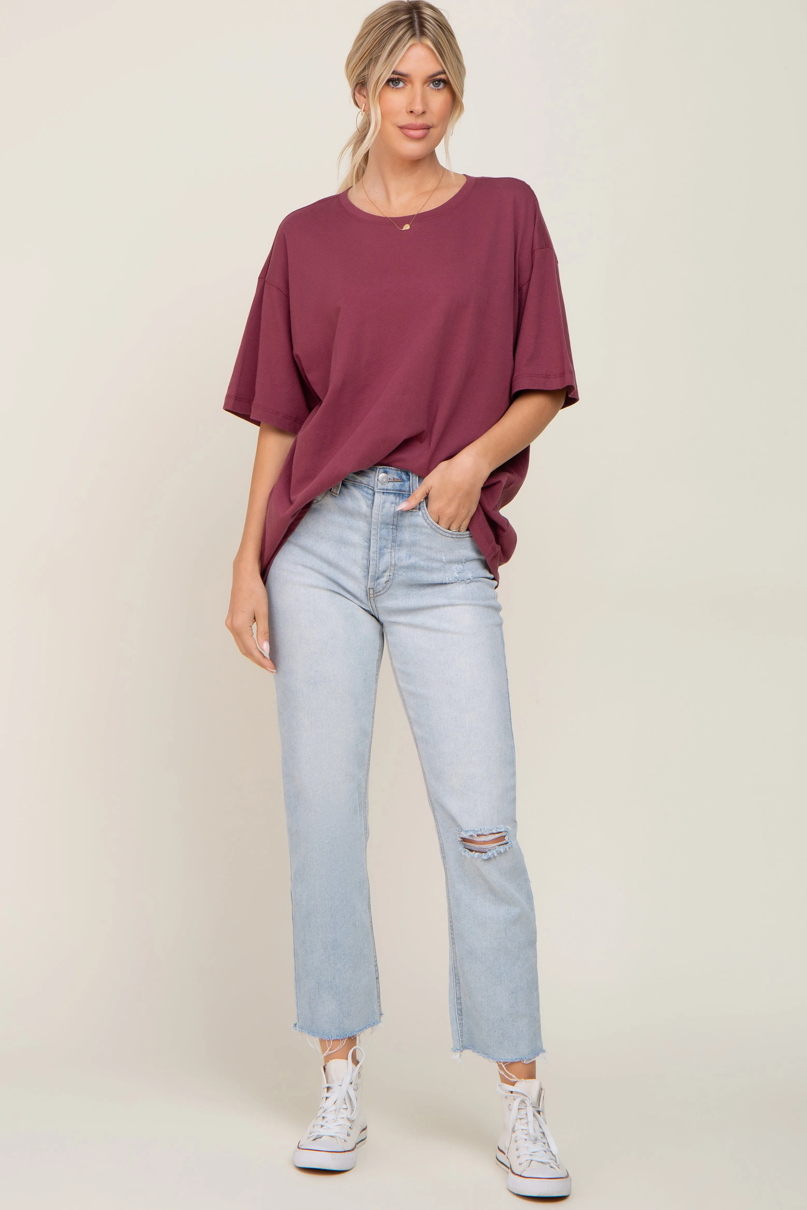 Burgundy Basic Oversized Tee