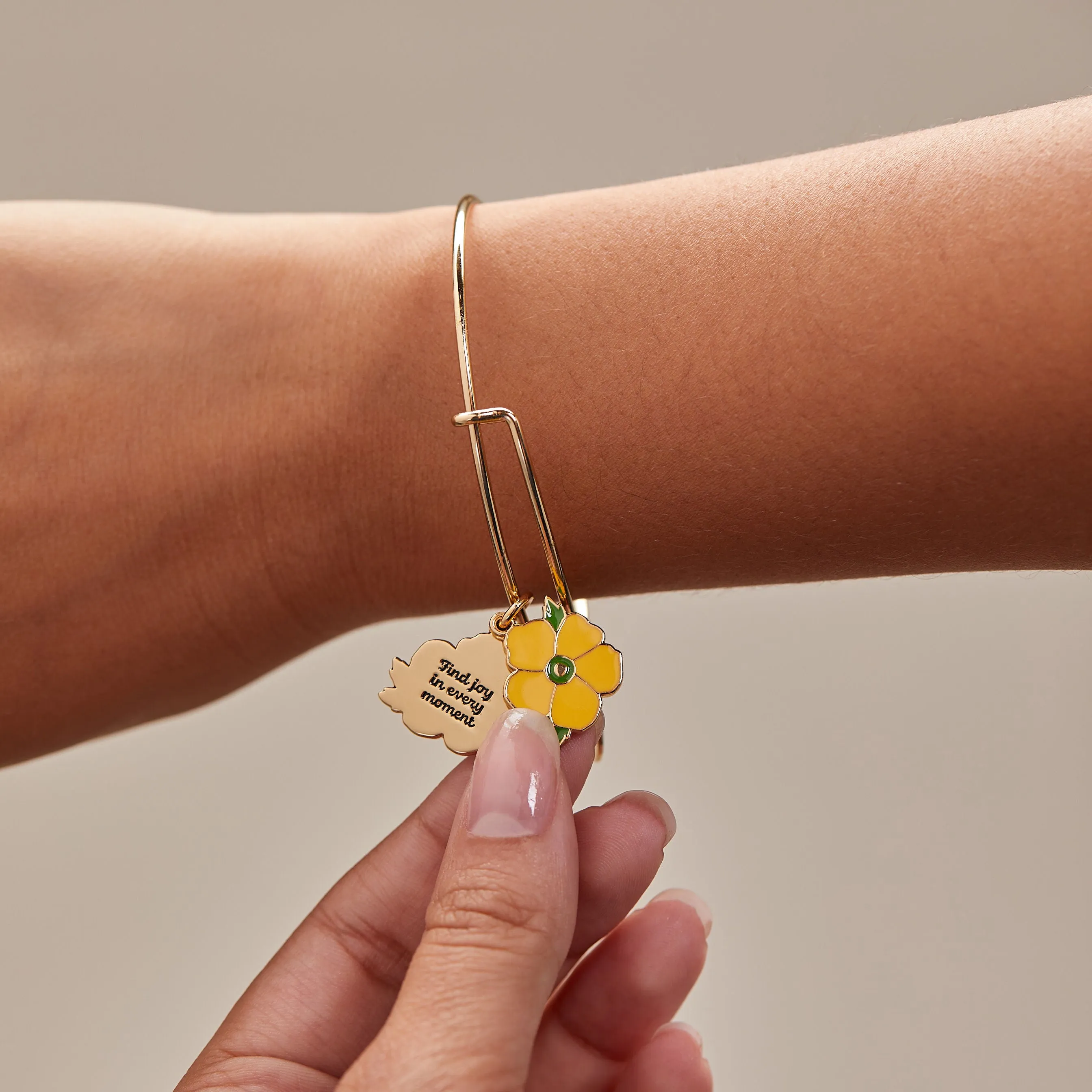 Buttercup Flower Mantra Charm Bangle