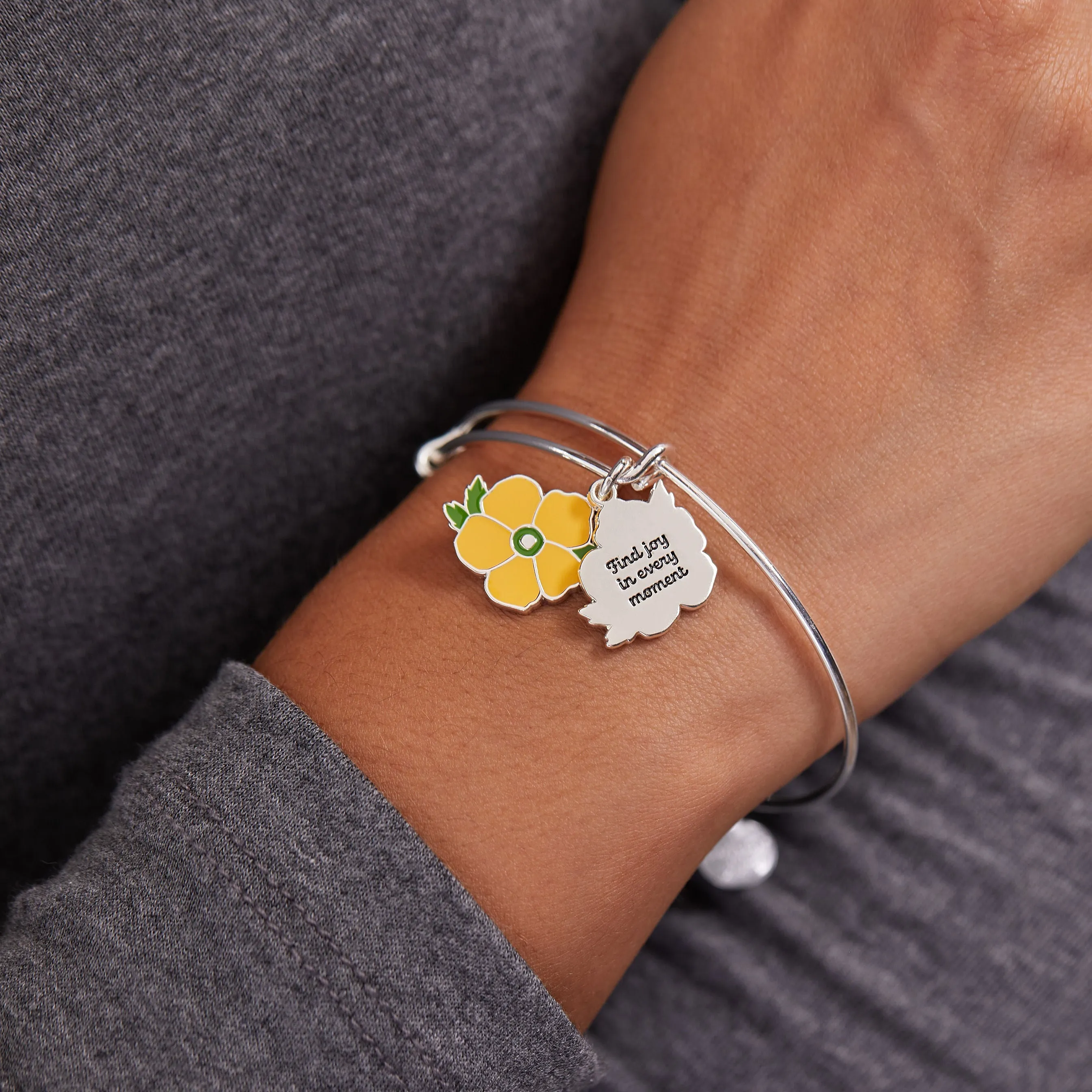 Buttercup Flower Mantra Charm Bangle