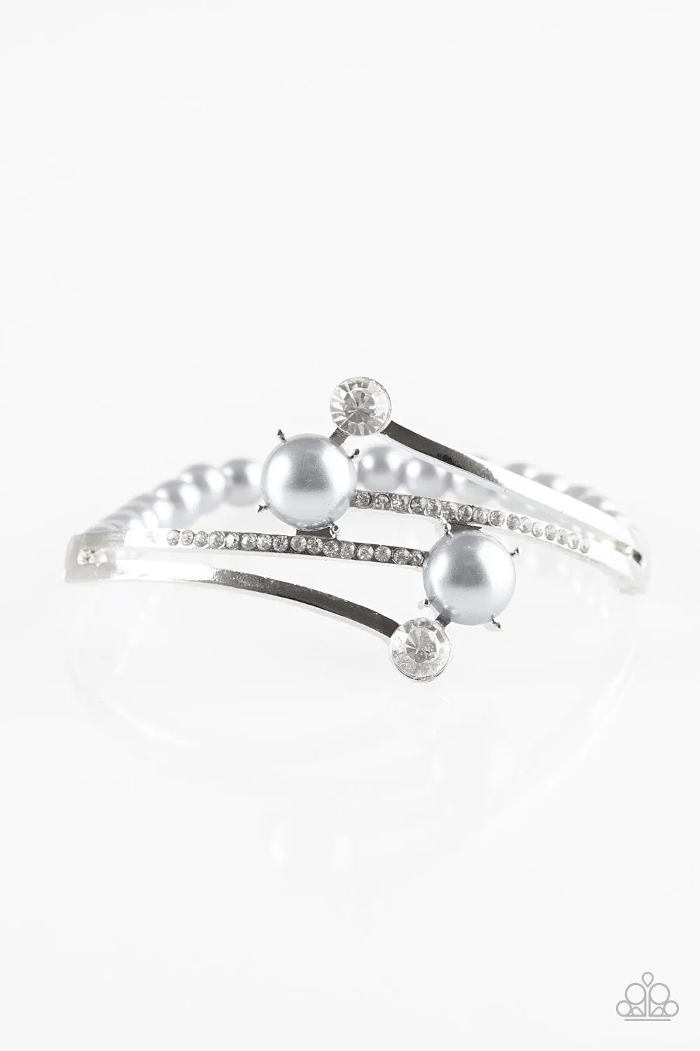 Can Only Go UPSCALE Silver Pearl and White Rhinestone Stretch Bracelet - Paparazzi Accessories