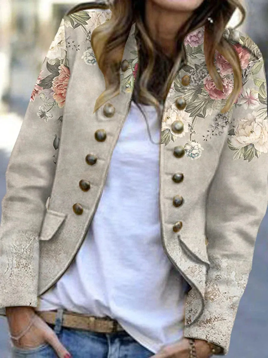 Casual Floral Print Women's Jacket for Fall and Winter Comfort