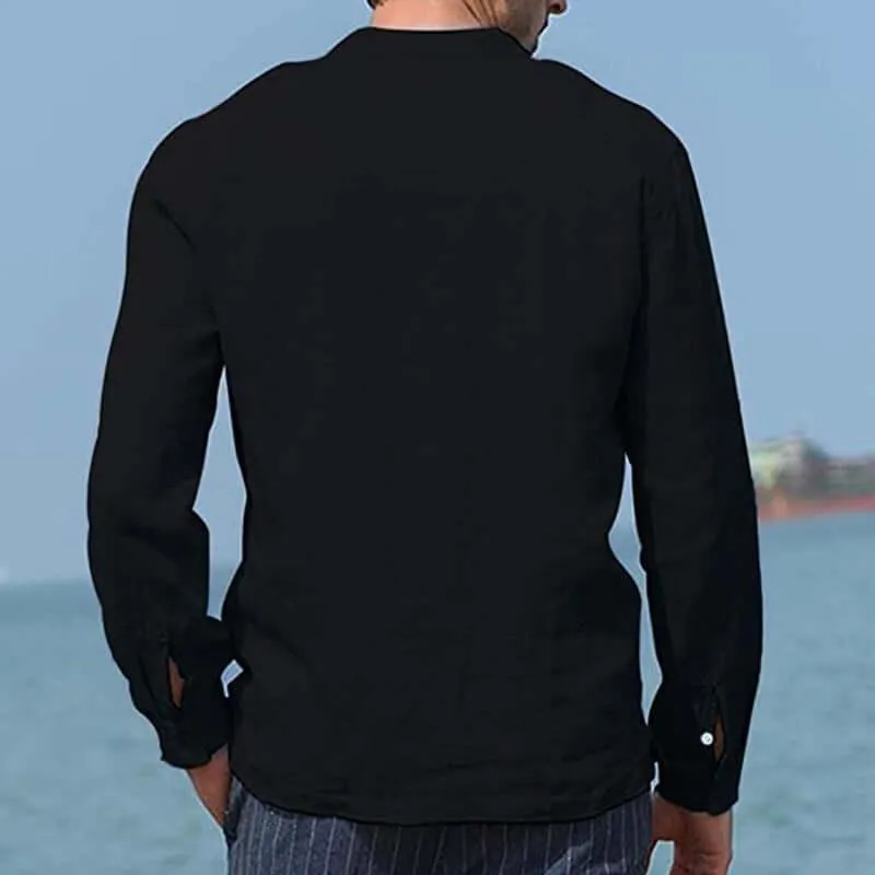 Casual Long Sleeve Linen Men Shirt