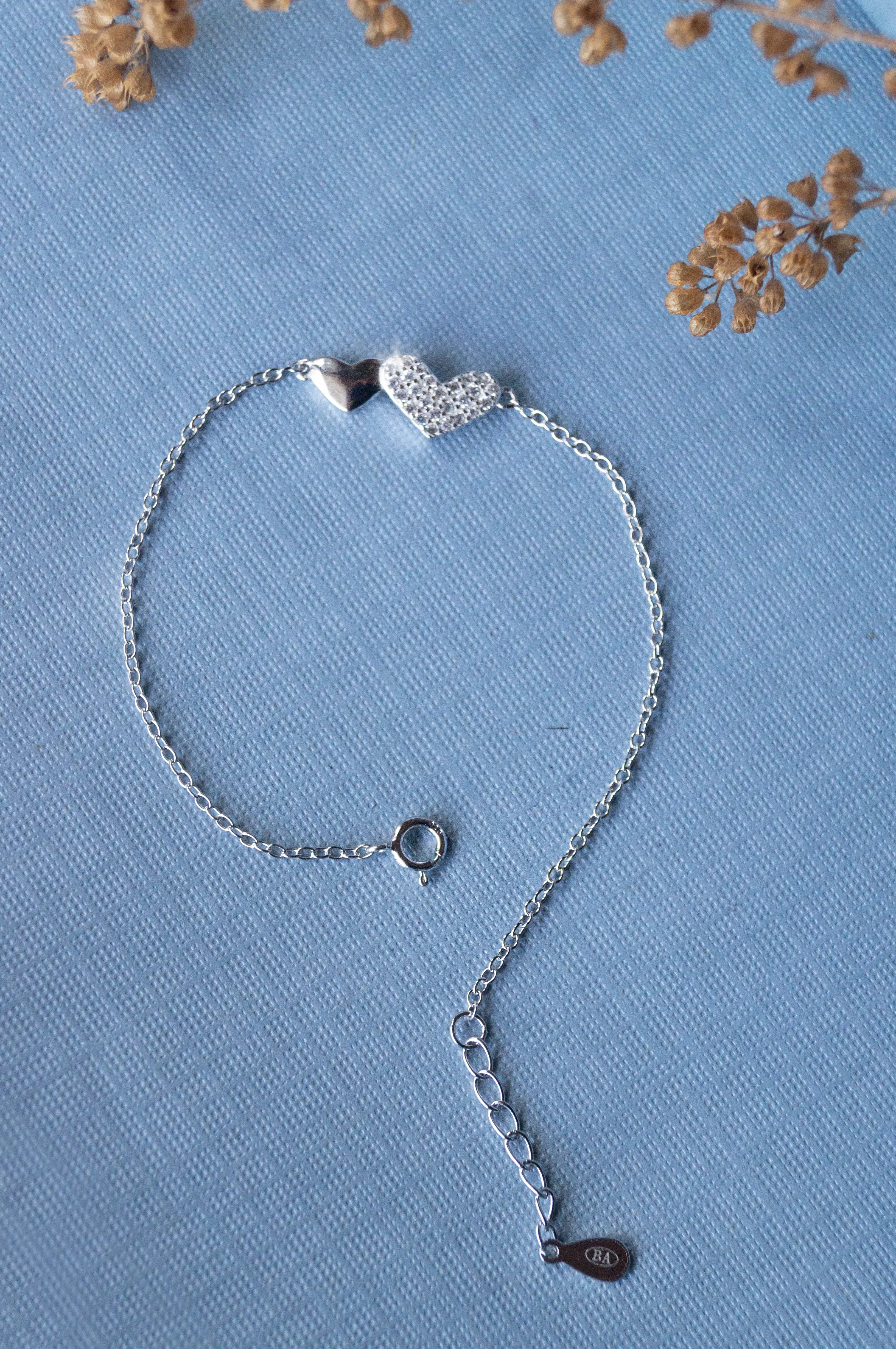 Connecting Hearts Sterling Silver Chain Bracelet