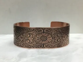 Copper Cuff Bracelet Wide with Flowers