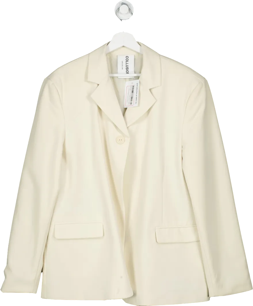 Cream Collusion Oversized Dad Blazer In Beige UK 10