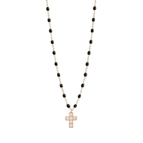 Cross Charm Classic Gigi Black diamond necklace, Rose Gold, 16.5"