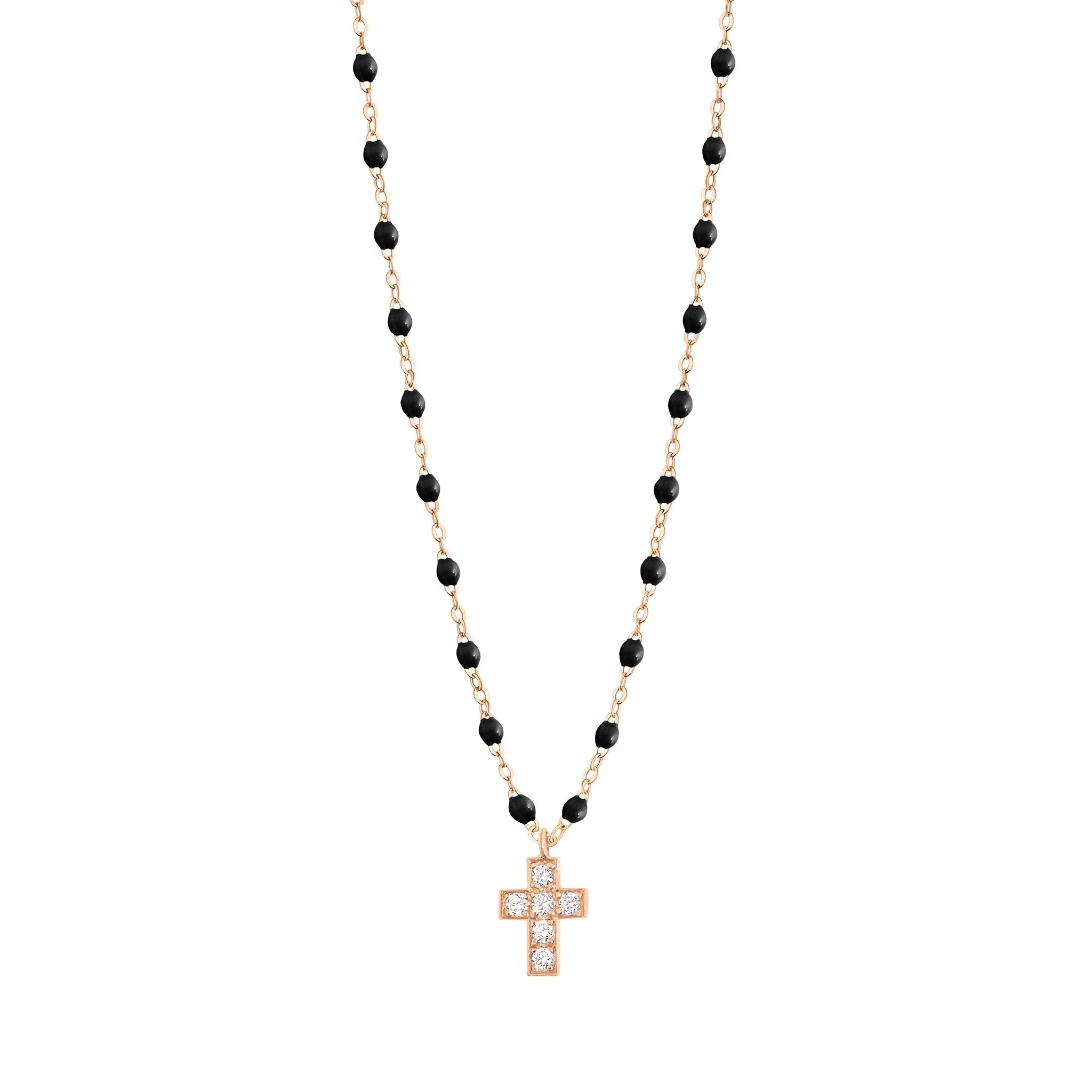 Cross Charm Classic Gigi Black diamond necklace, Rose Gold, 16.5"