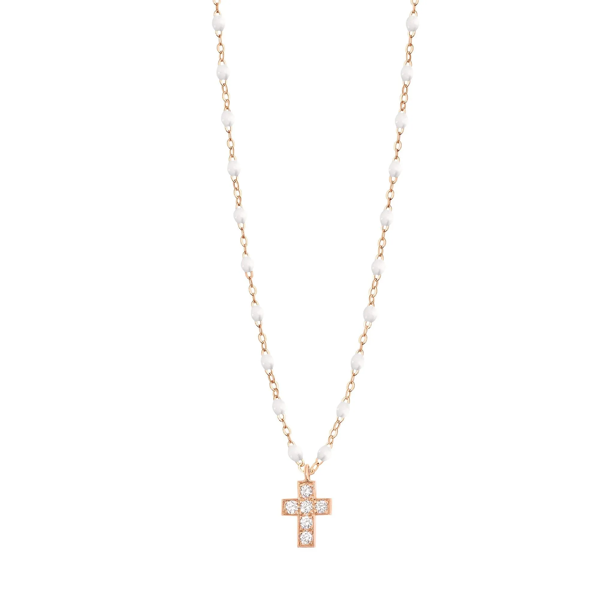 Cross Charm Classic Gigi White diamond necklace, Rose Gold, 16.5"