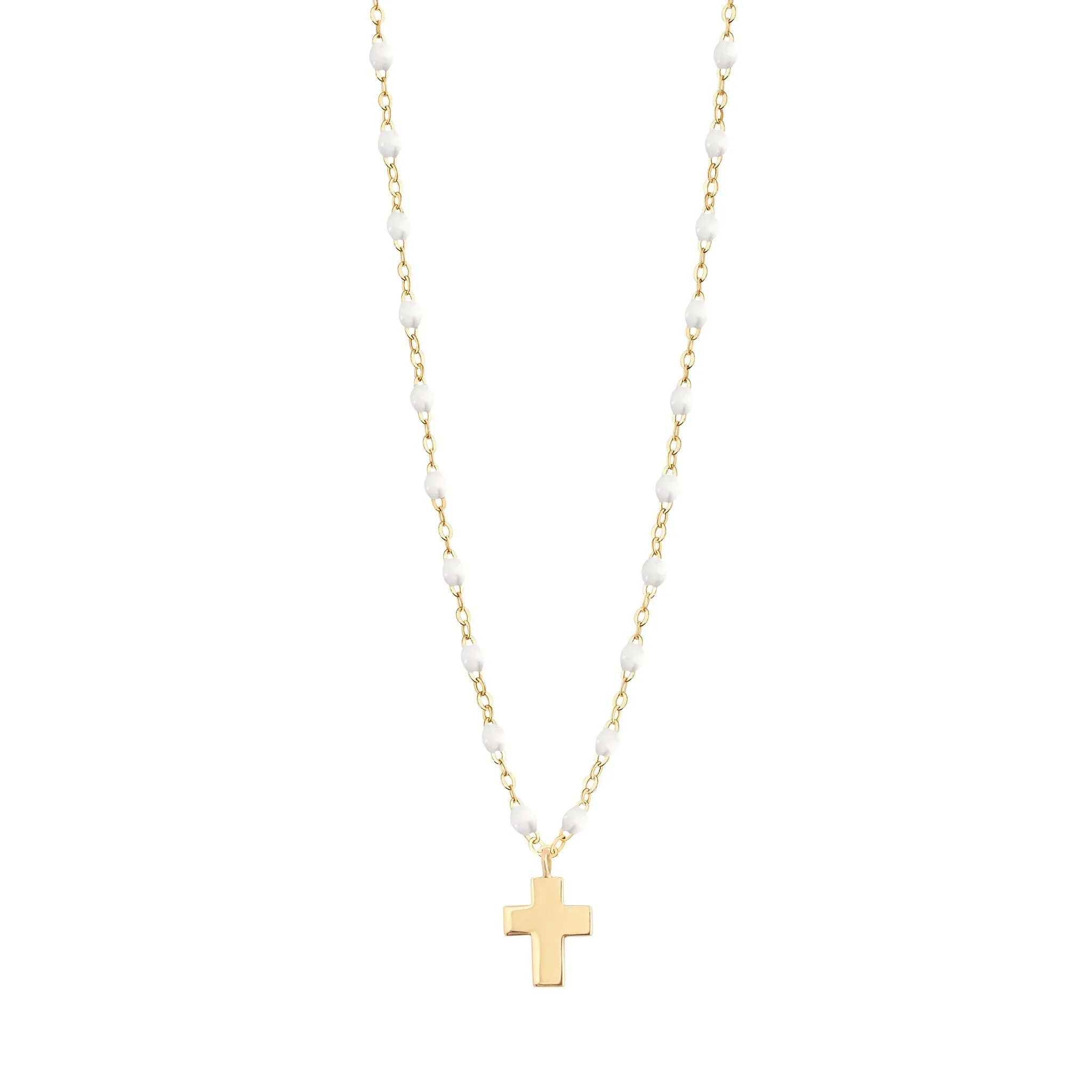 Cross Charm Classic Gigi White necklace, Yellow Gold, 16.5"