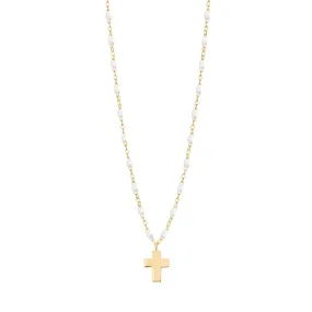 Cross Charm Classic Gigi White necklace, Yellow Gold, 16.5"