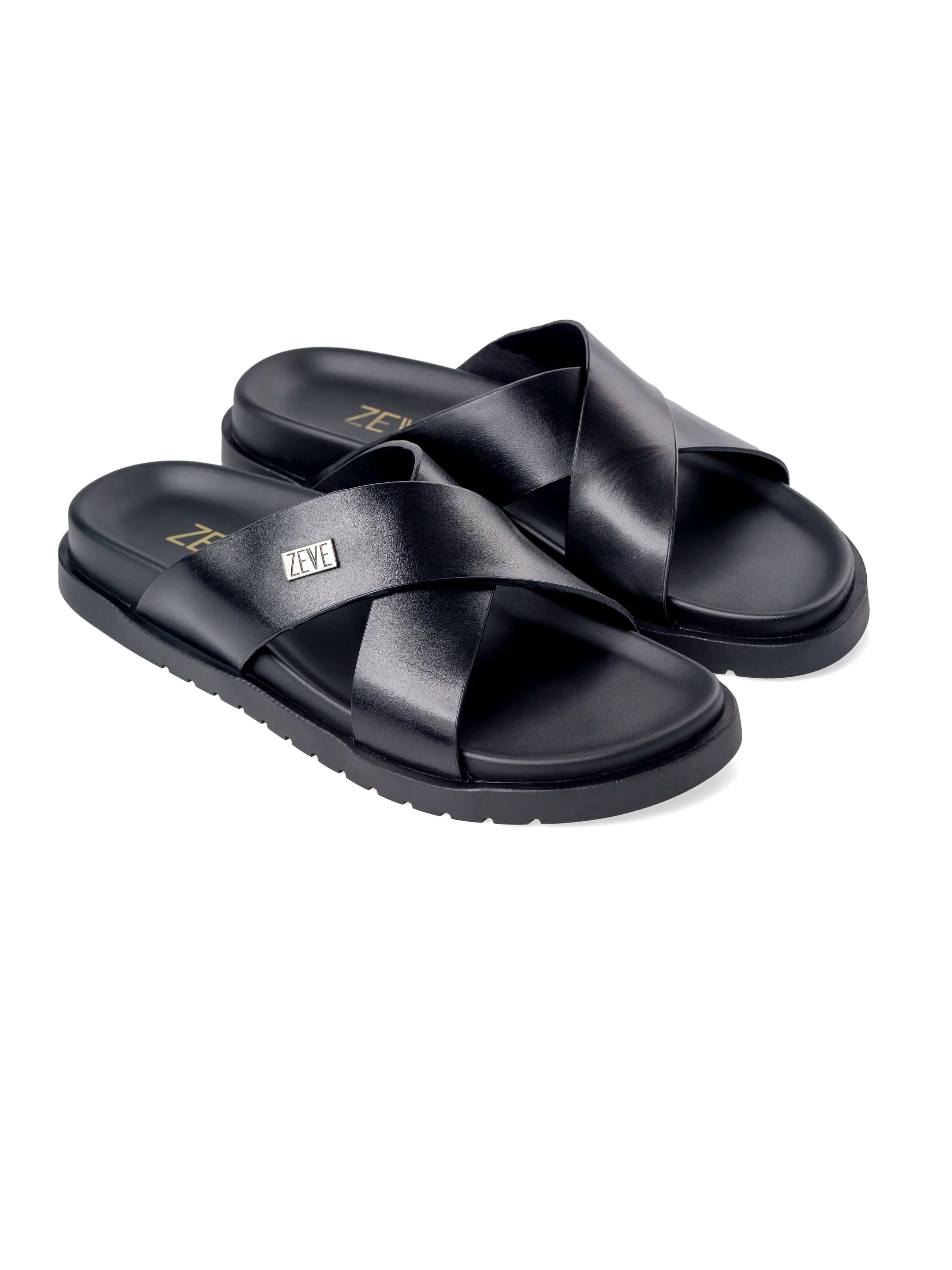 Cross Strap Riliv Sandal - Black Leather