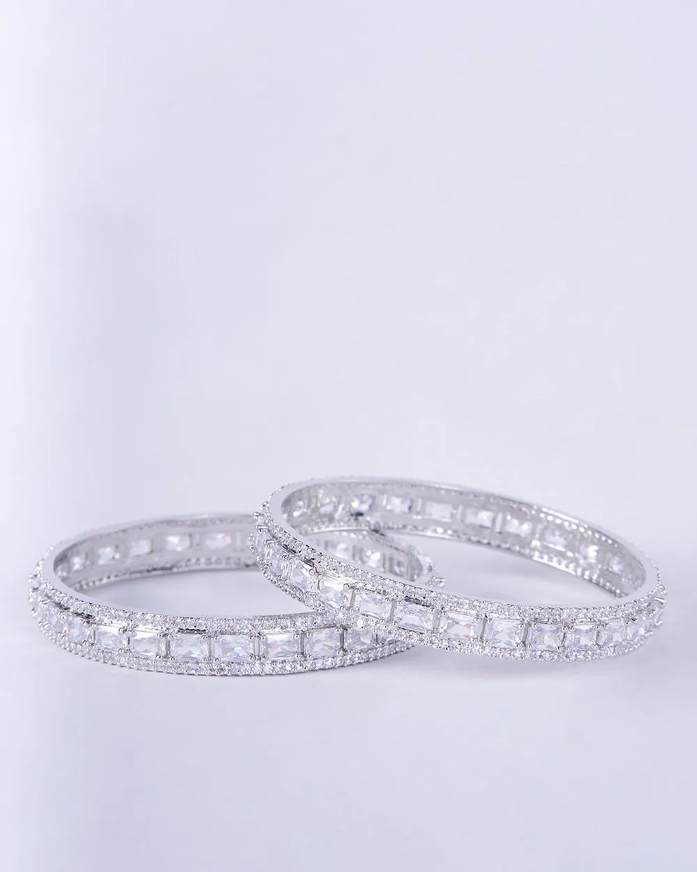 Crystal Cubic Zirconia Rhodium Bangles (Pack of 2)