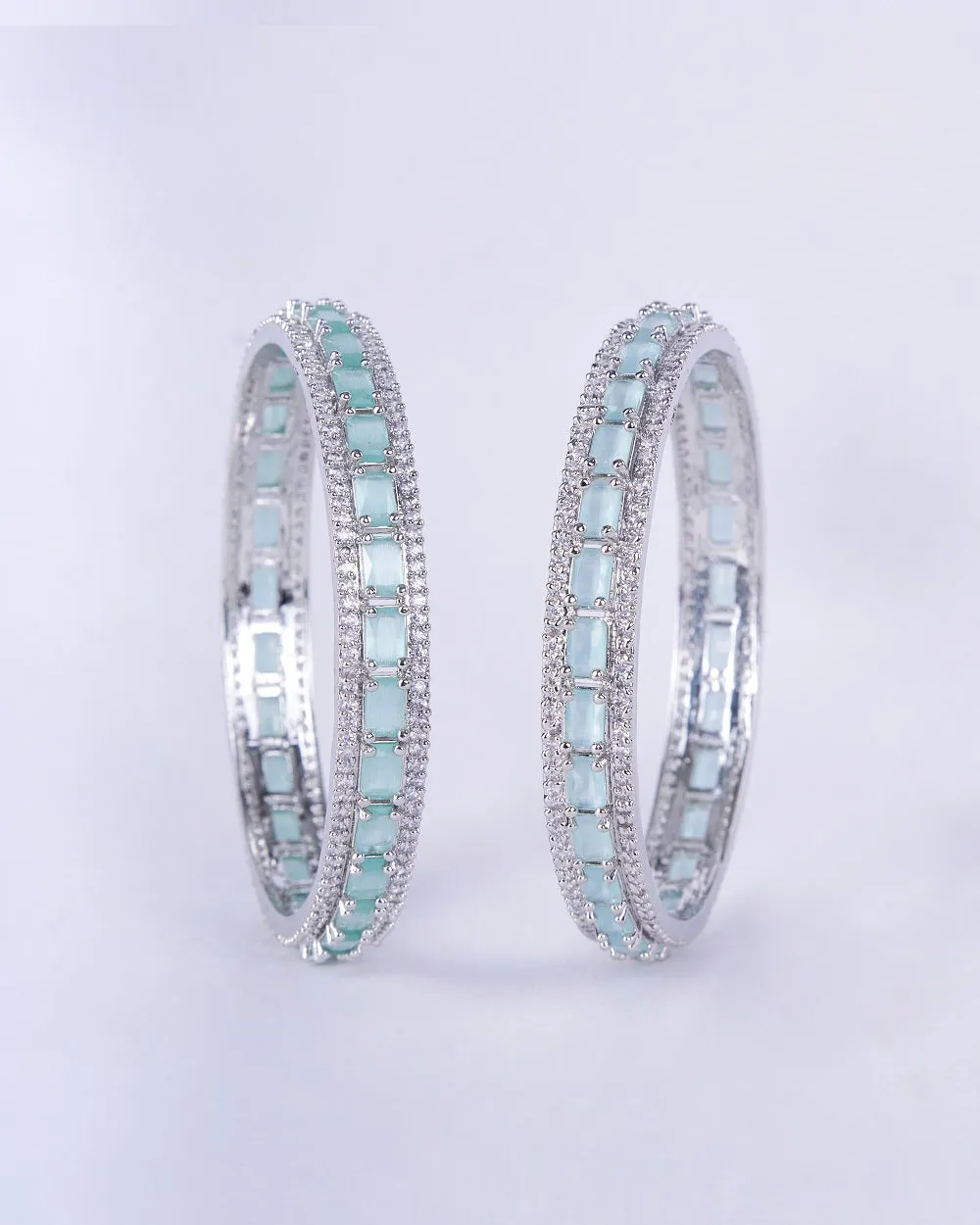 Crystal Cubic Zirconia Rhodium Bangles (Pack of 2)