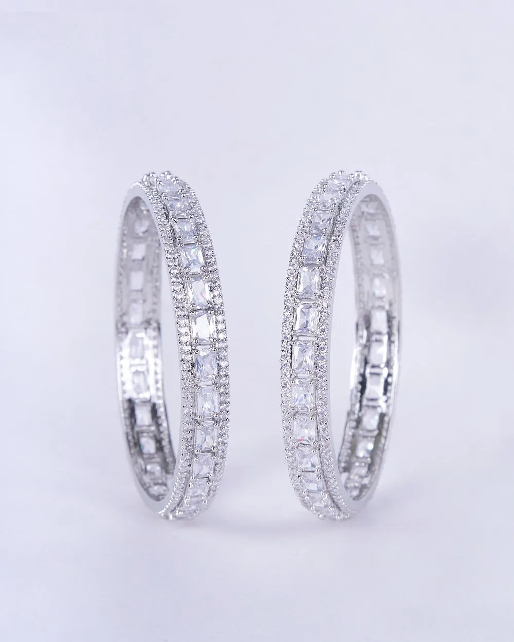 Crystal Cubic Zirconia Rhodium Bangles (Pack of 2)