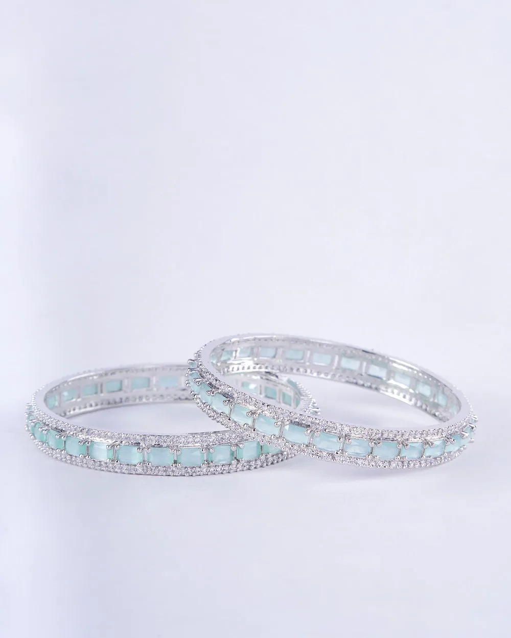 Crystal Cubic Zirconia Rhodium Bangles (Pack of 2)