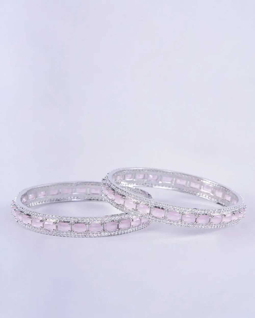 Crystal Cubic Zirconia Rhodium Bangles (Pack of 2)