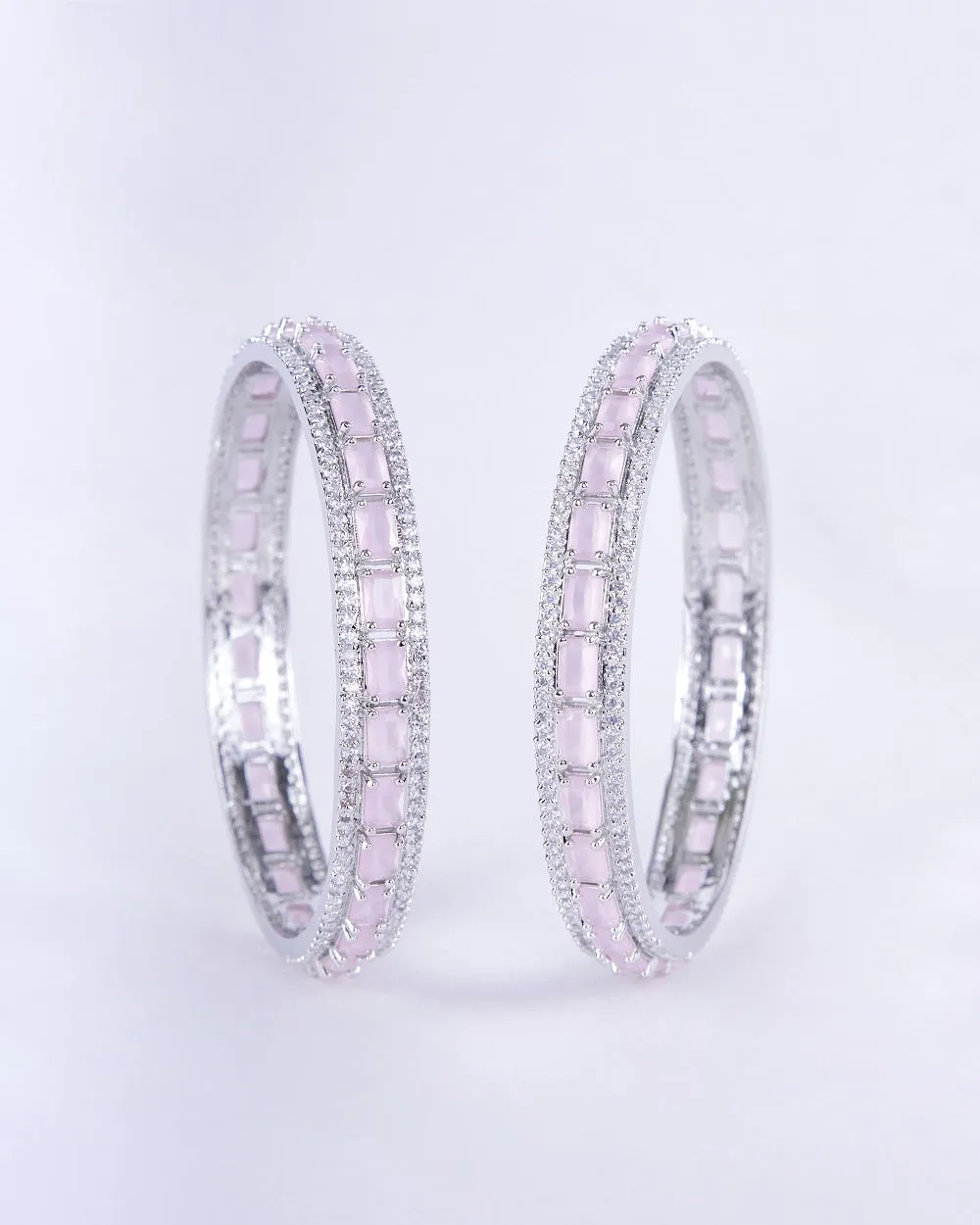 Crystal Cubic Zirconia Rhodium Bangles (Pack of 2)