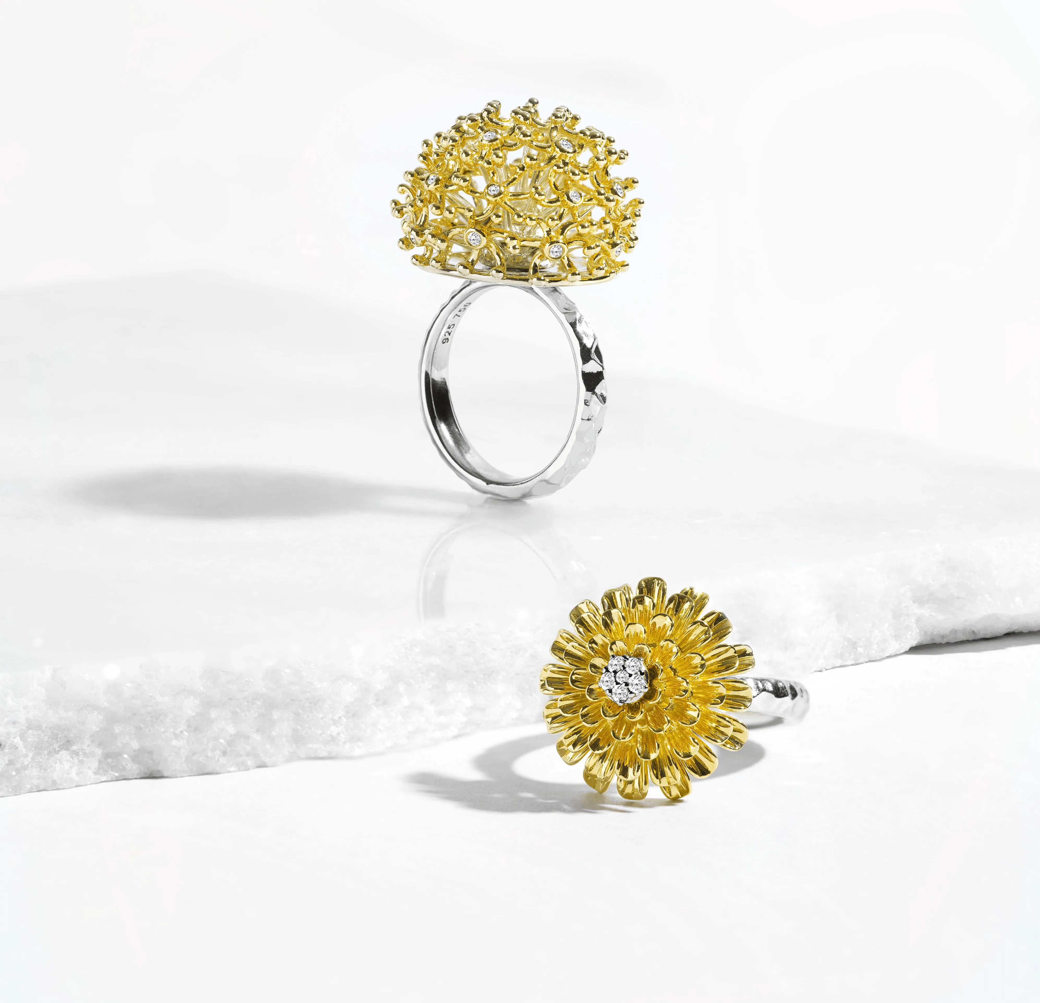 Dandelion Flower Ring with Diamonds