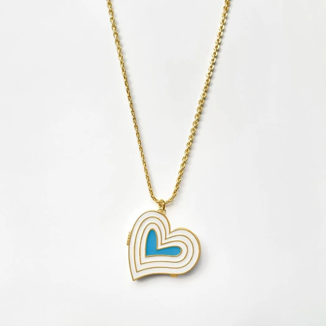 Deco Heart Locket & Signet Ring Gift Set (Ivory & Turquoise) - Gold