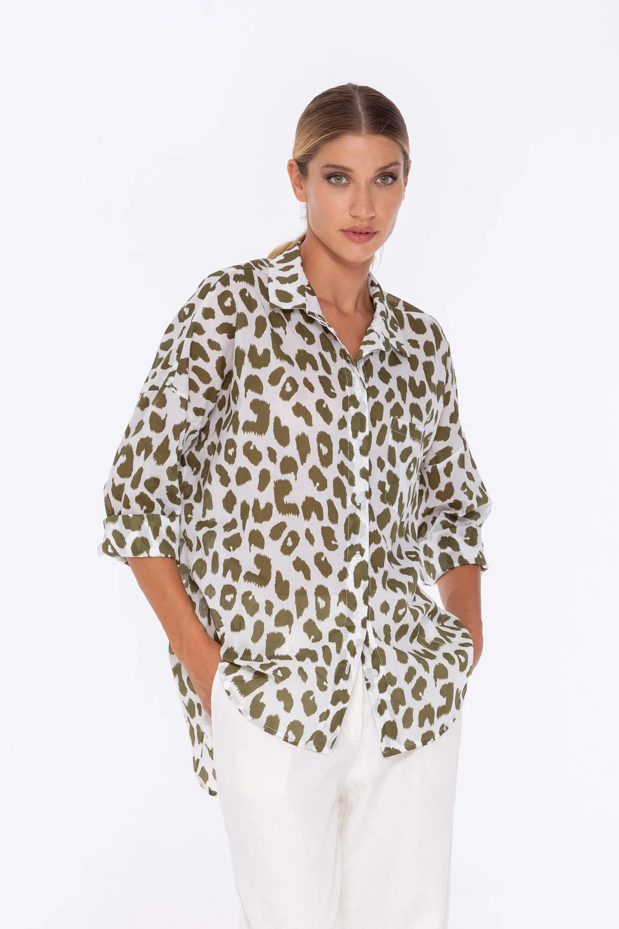 Defiant Shirt - Exclusive White/Fern Leopard Print