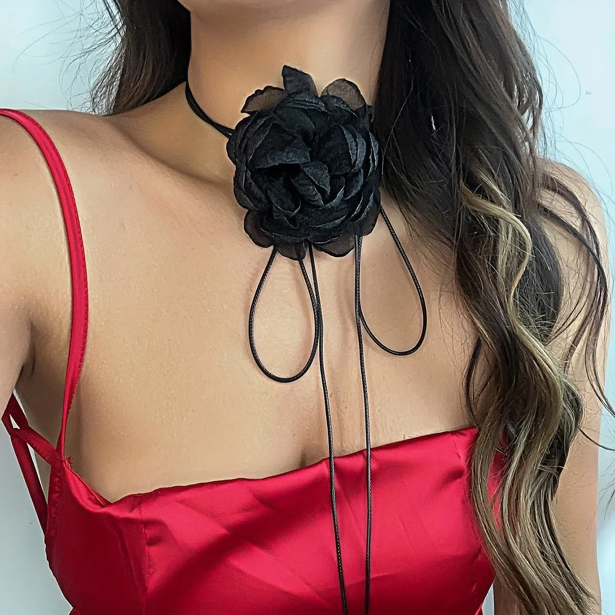 Elegant French Phantom Flower Choker - Beach Carnival Floral Design Long Necklace