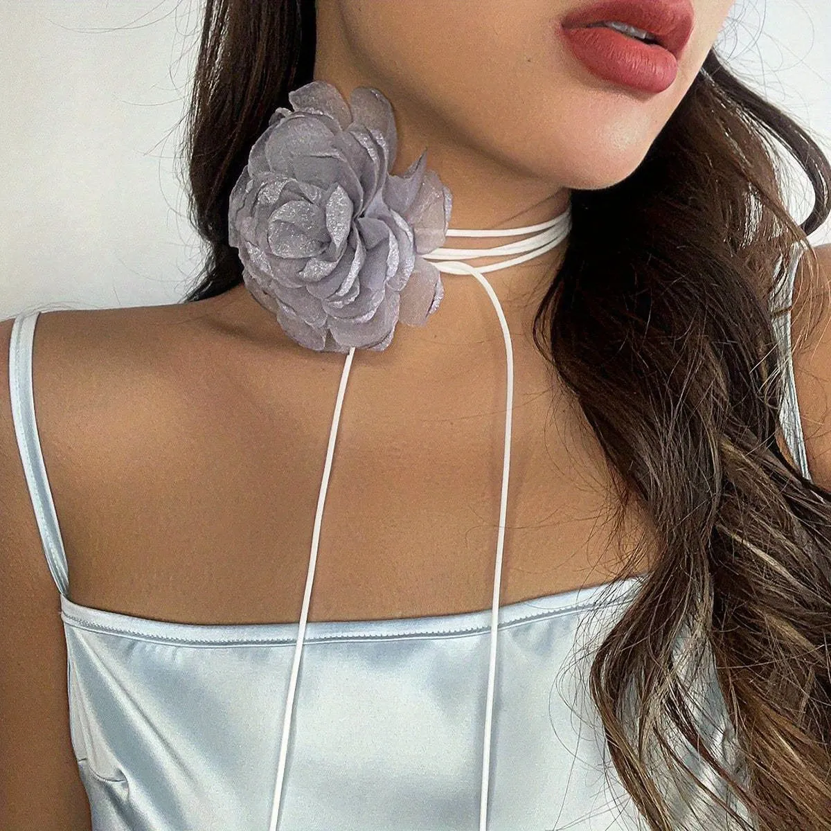 Elegant French Phantom Flower Choker - Beach Carnival Floral Design Long Necklace