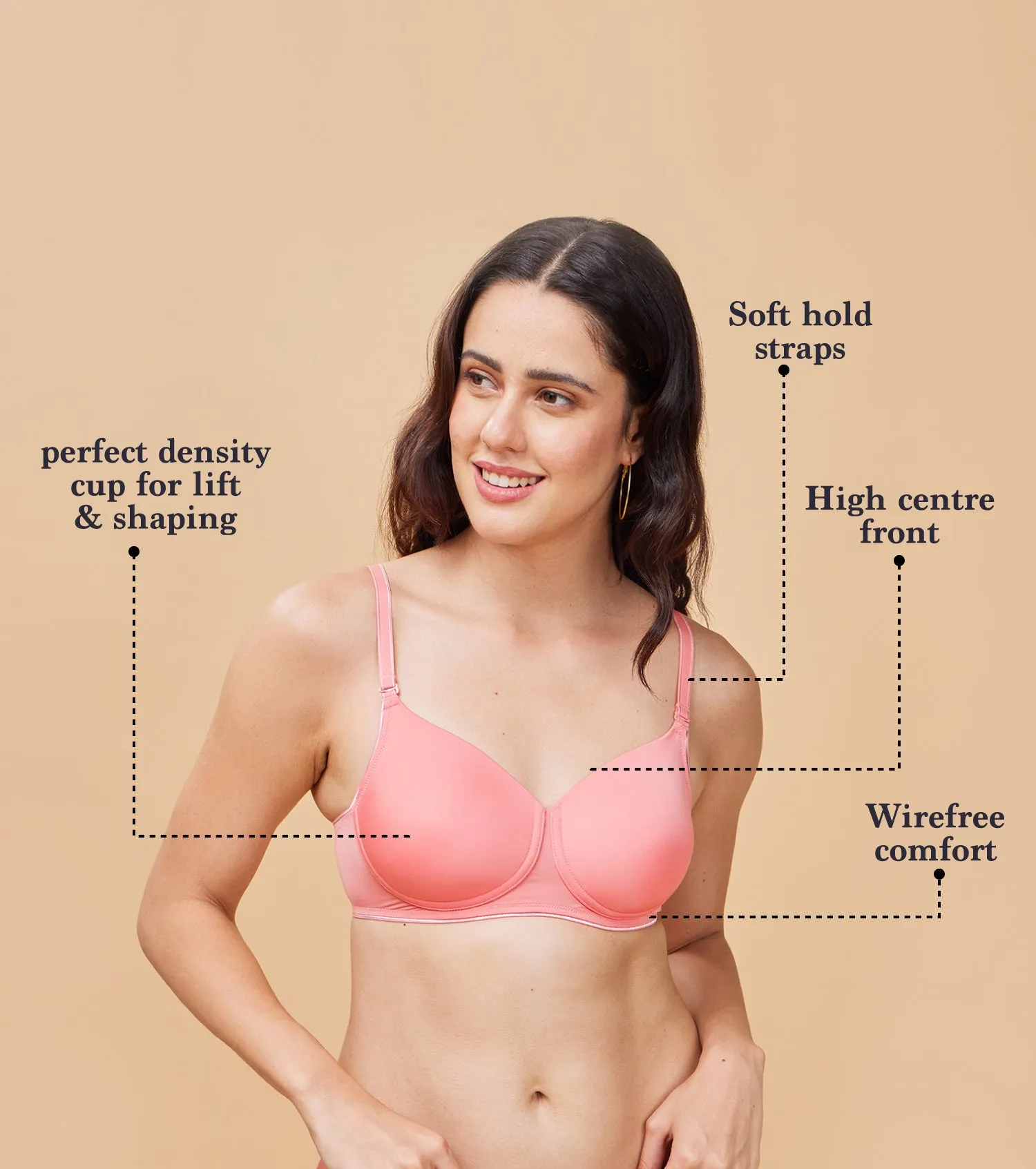 Enamor Dope Dye F165 Ecolite Fabric Smooth Support Bra for Women - Padded, Wirefree and High Coverage